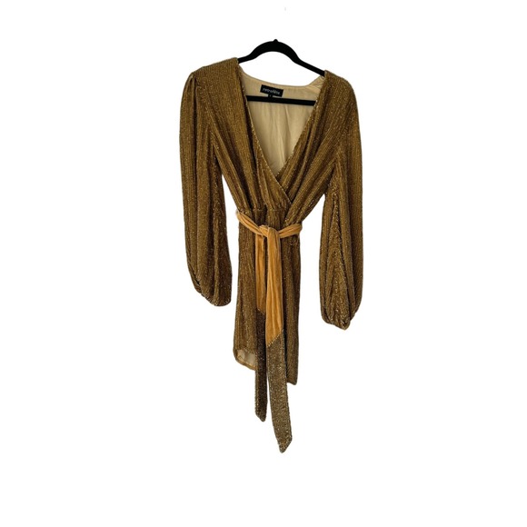 Retrofête Julie Sequin Mini Dress Gold Size S - Picture 7 of 11